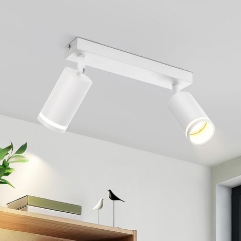ZMH Spot de Plafond Blanc 2 Ampoules Lampe de Couloir Plafonnier Moderne Spot GU10 Spots Pivotants Plafonnier Intérieur en Métal Spots de Plafond pour Couloir Cuisine Salon sans Ampoule (1/5)
