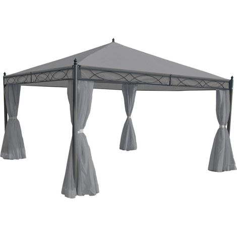 Pergola Calpe, Garten Pavillon, stabiles 7cm-Gestell mit Seitenwand hellgrau 4x4m
