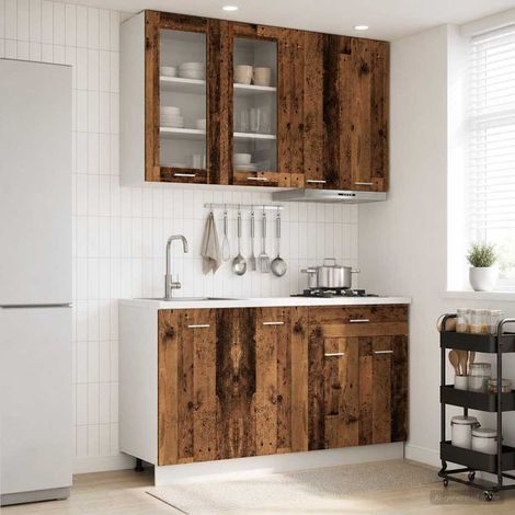 Ensemble de meubles de cuisine 4 pièces en bois d’ingénierie, bois ancien, 88.14kg - PANGIVO (1/5)