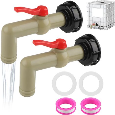 2 Pièces Adaptateur pour Robinet IBC Réservoir Filetage 60 mm Adaptateur IBC Robinet Plastique Cuve 90 Degre avec 2 Rouleaux de Ruban Imperméable pour Réservoir D'eau Pluie IBC (1/5)