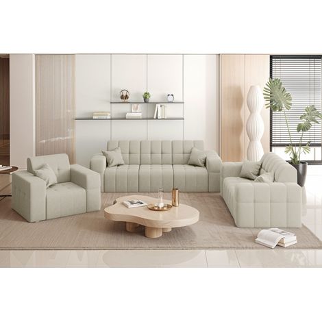 Couchgarnitur NIMES - Sofagarnitur 3-2-1 , breite Farbpalette, Stoff Portland Ecru (1/5)