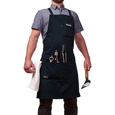 tablier De Cuisine De Chef Professionnel - 4 Poches De Rangement - Revtement Hydrofuge - Accents En Cuir Vritable - Bretelles Rglables (1/4)