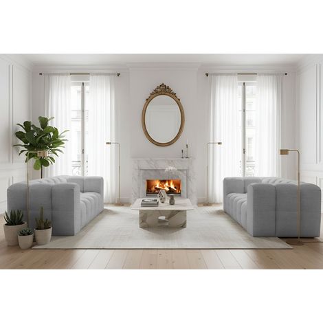 Sofaset Designersofa SOLVIE 2-2 in Stoff Moly Hellgrau
