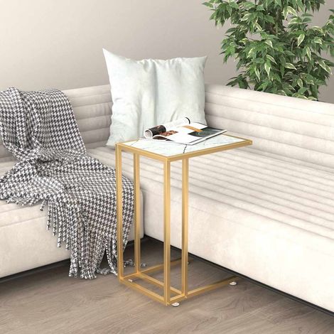 vidaXL Table d'appoint ordinateur Marbre blanc 50x35x65cm Verre trempé (1/5)