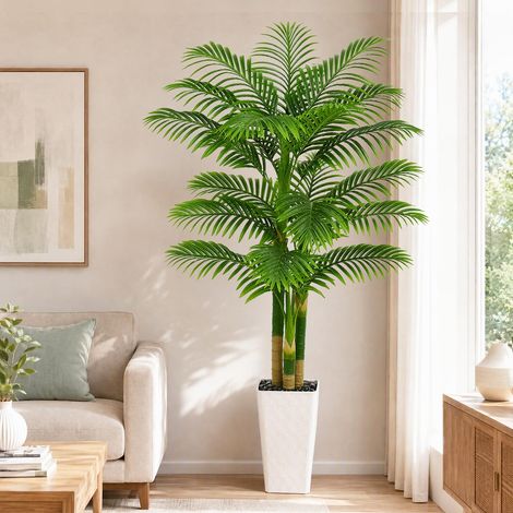 180cm Plantes Palmier Artificielles Interieur - Fausse Areca Plante en Blanc Pot, Grande Arbre Artificielle, Fake Verte Plant pour Décoration d'Intérieur de Bureau ou Salon ou Maison (1/5)