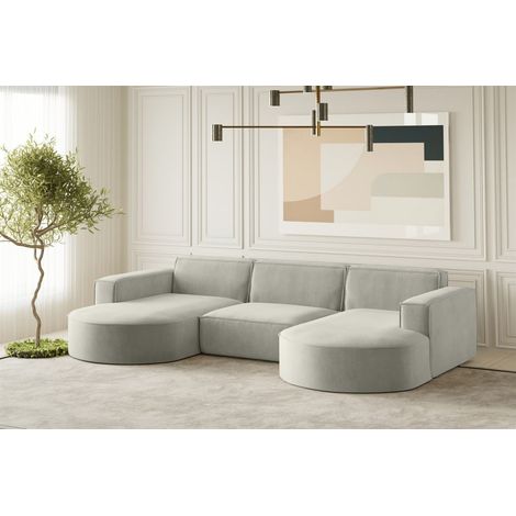 Wohnlandschaft U-Form Sofa PALMA in Stoff Noel Hellgrau