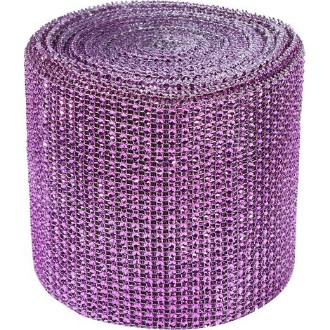 Ruban Maille Strass Diamant Pour Décoration Mariage Fête - 7 Pouces Largeur 10 Yards Longueur - Violet (1/2)