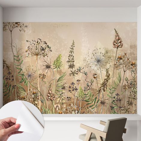 Tapete Selbstklebend - abwaschbar - Tapete mit Motiv - trendige Wanddeko - elegant Fototapete Rustikale Blumen 152x104 cm (1/5)