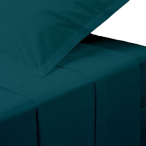 Drap Plat 1 Personne "Percale" 180x290cm Bleu Egéen (1/2)