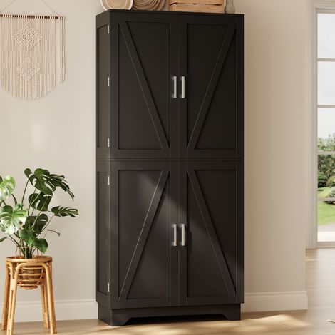 Armoire de cuisine, armoire de rangement haute avec 4 portes de style grange, placard de réserve avec casier à vin et rangement de porte, armoire de rangement pour salon et salle à manger, 80 × 40 × 1 (1/5)