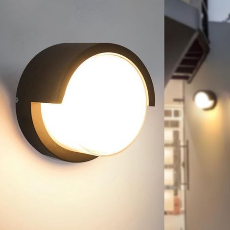 Apliques de pared redondos para exteriores, Bombillas modernas, 12 W, 3200 K, para patios y terrazas (6,5 pulgadas) (1/4)