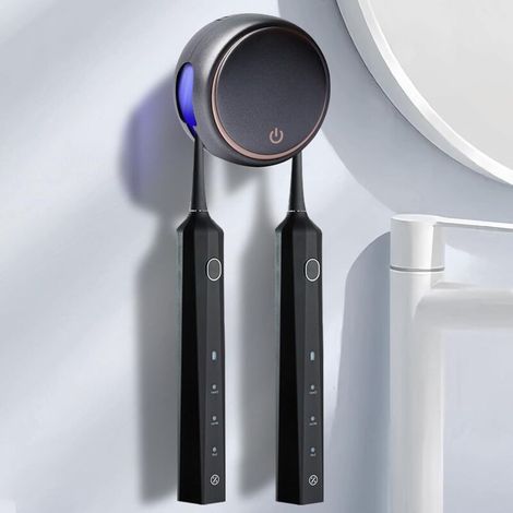 XEPHO Stérilisateur de brosse à dents UV, porte-brosse à dents intelligent, montage mural, brosse à dents UV, désinfectant, peut contenir deux brosses, taux d'élimination des germes de 99 % pour la (1/5)