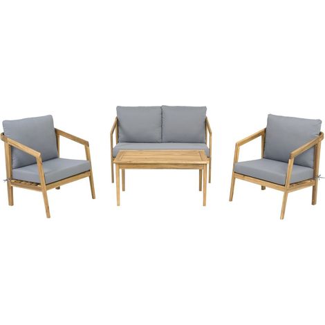 Conjunto de muebles de jardín de madera "Presley" con cojines - 4 plazas - Gris (1/5)