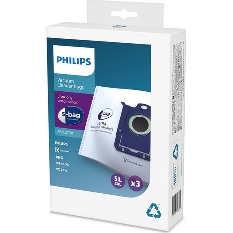 FC8027/01 Pack 3 sacs aspirateur S-bag ultra-long performance Durée prolongée de 80% Compatibles , Electrolux, Tornado (1/2)