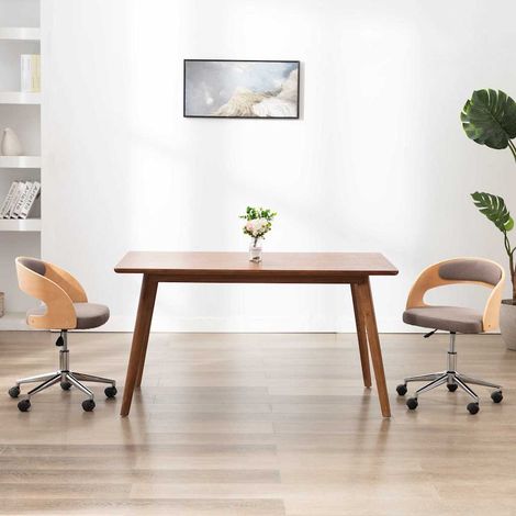 vidaXL Silla de oficina giratoria de madera curvada y tela gris taupe (1/5)