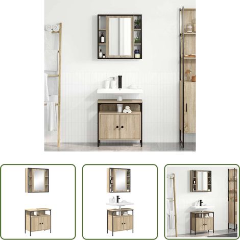 Spiegelkasten - Badezimmermöbel-Set mit Regal mit Tür 2 pcs Braun Holzwerkstoff (1/5)