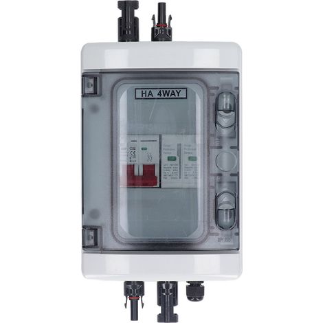 Boîtier de raccordement photovoltaïque étanche IP65 avec disjoncteur 500 V CC 32 A et protection contre les surtensions (1/5)