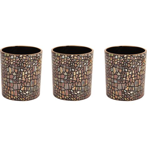 Ensemble 3 photophores mosaïques verre marron 8x7x7cm