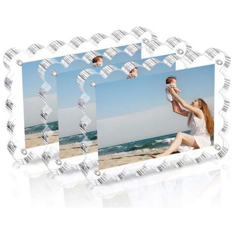Lot de 3 cadres photo en acrylique : cadre photo magnétique double face, cadre photo transparent en forme d'éventail, peut contenir des photos personnelles (1/5)