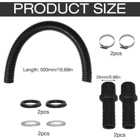 Tuyau de raccordement du recuperateur dEau de Pluie, y Compris 2 Douilles de Tuyau avec Contre-écrou - Kit de Raccordement pour Tonneau de Pluie, 50cm, 25mm (1/4)