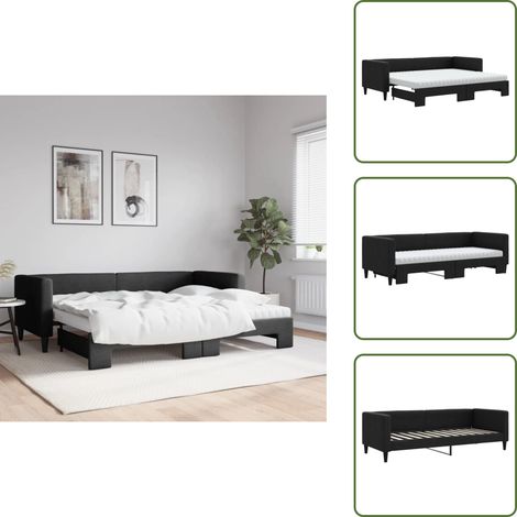 Sofa - vidaXL Tagesbett Ausziehbar mit Matratzen Schwarz 80x200 cm Stoff - Matratze (1/5)