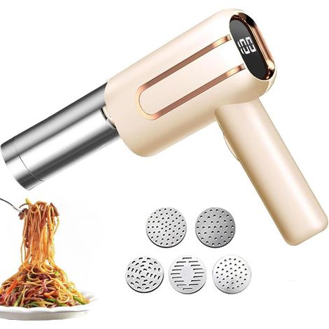 Machine à pâtes (dorée), cinq moules, batterie 4000 mAh, prépare des pâtes en 15 secondes, 40 W (1/5)