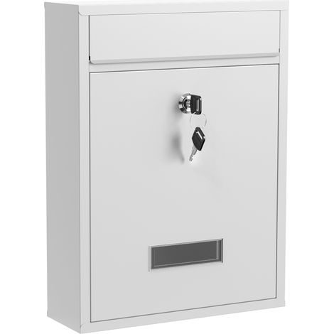 Wiltec Boîte aux lettres murale verrouillable V10 blanche pour courrier, 260 x 85 x 350 mm, Revêtement par poudre, Fente 22 x 2,5 cm, avec porte-nom (1/5)