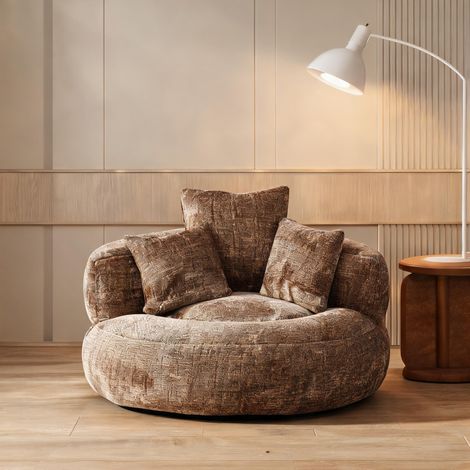 Pouf poire Lazy Sofa en chenille avec dossier haut et 3 coussins (1/5)