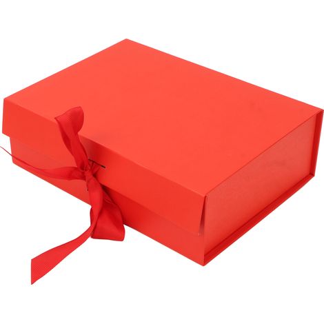 Boîtes cadeaux pliables, réutilisables et de couleur unie, avec ruban, pour ranger bijoux, bonbons, bougies et parfums (rouge). (1/5)