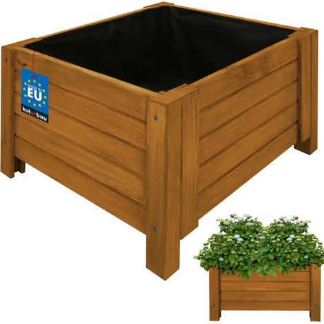 KOTARBAU® Jardinière Extérieur - Bois de Pin Imprégné - 50 x 50 x 30 cm - Chêne - Jardiniere sur Pieds - Bac à Fleurs Rectangulaire - Grande Capacité - avec Toile Anti-Mauvaises Herbes (1/5)