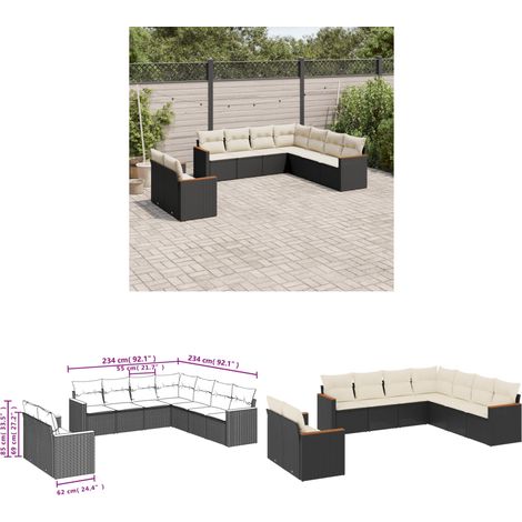 9-tlg. Garten-Sofagarnitur mit Kissen Schwarz Poly Rattan - Gartenmöbel - Outdoor Möbel - Rattan Sofa - Lounge Set - Esstisch - Home & Living (1/3)