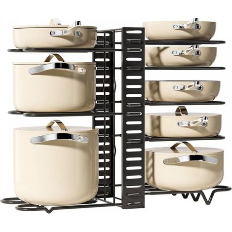 Organisateur de casseroles, étagère réglable pour casseroles et poêles, armoire de cuisine en acier robuste pour ranger les ustensiles de cuisine (1/2)