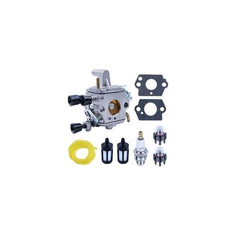 Kit de Carburateur pour Stihl FS120 FS200 FS250 FS300 FS120R Débroussailleuse, Carburateur + Filtre à Carburant + Tuyau de Carburant + Joints + Bougie Accessoires 9 en 1