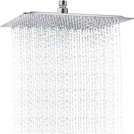 Soffione doccia fisso quadrato da 8 pollici/20 cm, in acciaio inox, con specchio, girevole a 180°, potente doccia ad alta pressione, per bagno