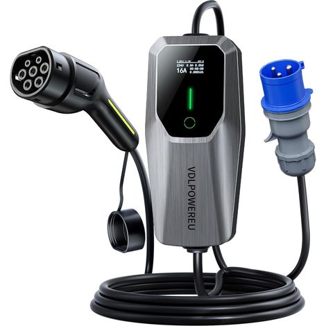 Chargeur Voiture Electrique, 7.36KW Cable Recharge Voiture Electrique Type 2, Chargeur EV avec Courant Réglable de 6A/8A/10A/13A/16A//20A/24/32A, Monophasée CEE 3 Broches, IEC 62196-2, IP65 (1/5)