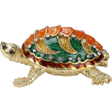 Une boîte à bijoux en forme de tortue, ornée de strass électroplaqués peints, peut servir à ranger des boucles d'oreilles, des colliers, etc. (1/5)