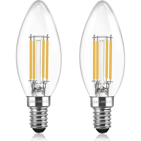 Lot de 2 Ampoule LED Filament C35 E14 4W, Ampoule Vintage E14 Equivalent à Lampe Halogène 40W, 400LM Blanc Chaud 2700K, AC 230V, Forme Bougie, Transparent Verre, Non Dimmable (1/5)