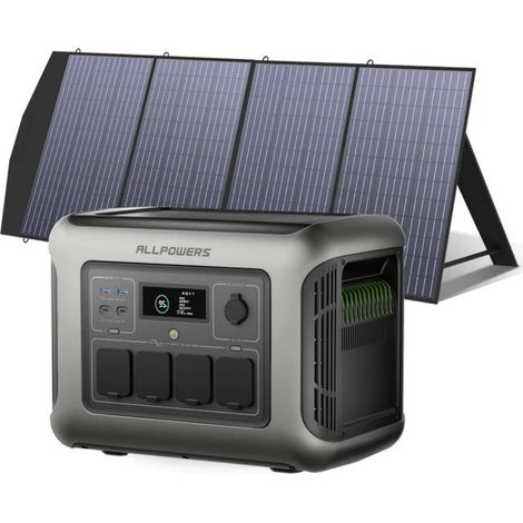 ALLPOWERS R1500 LITE Station électrique portable avec panneaux solaire pliables de 200W IP66 étanche, 1056Wh batterie LFP, générateur solaire avec contrôleur MPPT pour camping-car, balcon, jardin, RV