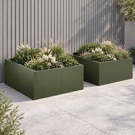 vidaXL Retaining Wall 4 pcs 100 x 100 x 30 cm Steel Olive Green (1/5)