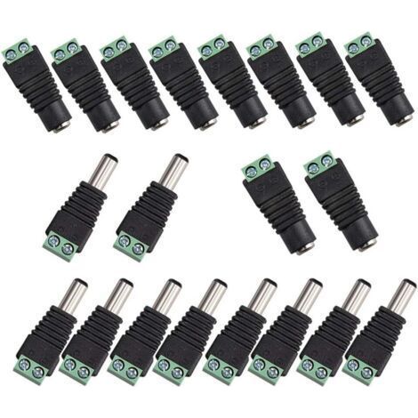 FENOPLASTICA20Pcs DC d'alimentation Connecteur Mâle/Femelle 2,1 x 5,5 mm Fiche 12V Prise Jack Adaptateurs, pour Prise pour caméra de vidéosurveillance DVR Système de sécurité lumière LED (1/4)