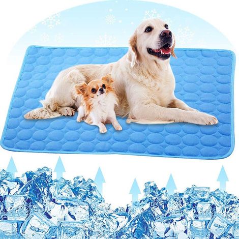 Tapis rafraîchissant pour chiens, coussin rafraîchissant pour dormir, couverture rafraîchissante lavable en soie pour niche, canapé, lit, bleu (XL) (1/4)