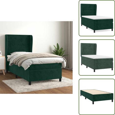 The Living Store Sommier à lattes de lit avec matelas Vert foncé 90x200 cm - Lit Tapissier - Lit Velours - Lit Double - Literie - Chambre À Coucher (1/5)