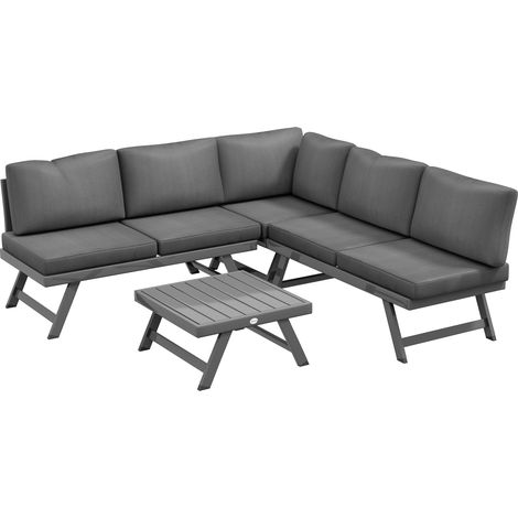 Ensemble salon de jardin d'angle convertible 4 pièces : 2 banquettes, 1 fauteuil d'angle, 1 table basse (1/5)