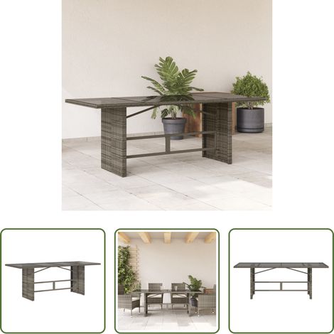 Gartentisch -  Gartentisch mit Glasplatte Grau 190x80x75 cm Poly Rattan (1/5)