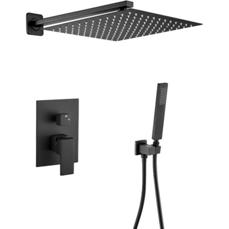 VALAZ Ducha empotrada monomando pared cuadrada negro mate serie Tajo - 25cm