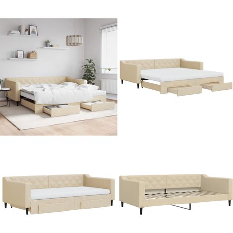 vidaXL Tagesbett Ausziehbar mit Schubladen Creme 100x200 cm Stoff