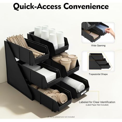 3-Fach Gewürz-Organizer mit 6 Fächern, Kunststoff Aufhängbare Bar-Aufbewahrungsbox, Herausnehmbare Fächerbox, Mehrstufiges Wandorganizer für Strohhalme, Schaufeln, Gewürze, Küchen, Bar (1/5)