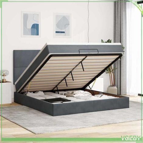Cadre de lit ottoman - Modèle 3313422 - 200x200 cm - Velours gris foncé - Rangement hydraulique (1/5)