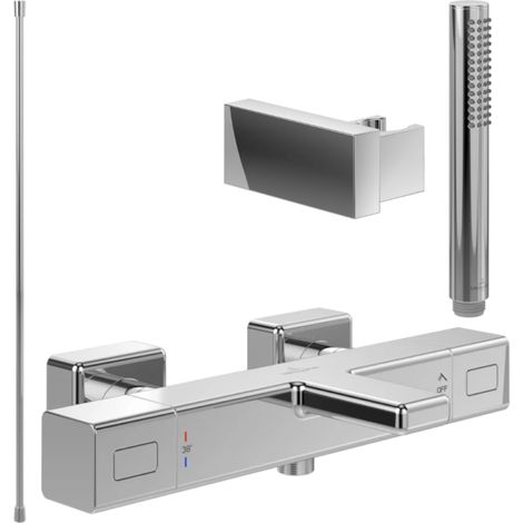 Pack mezclador termostático de bañera VILLEROY ET BOCH Universal Grifería cuadrado Cromo con set