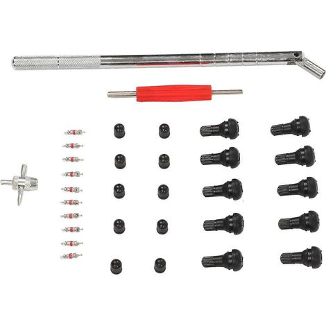 33-teiliges Reifenventil-Reparaturset mit Ventilzieher, -einbauwerkzeug und -ausbauvorrichtung für Wohnmobile, Autos, Fahrräder und Motorräder